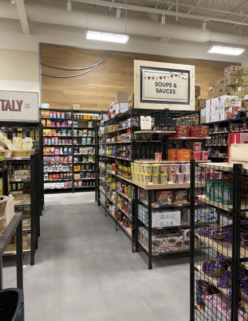 The aisles are narrow in the Intl Food Section