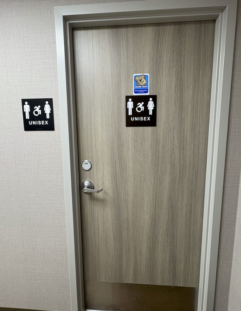 The bathroom is unisex and a single room