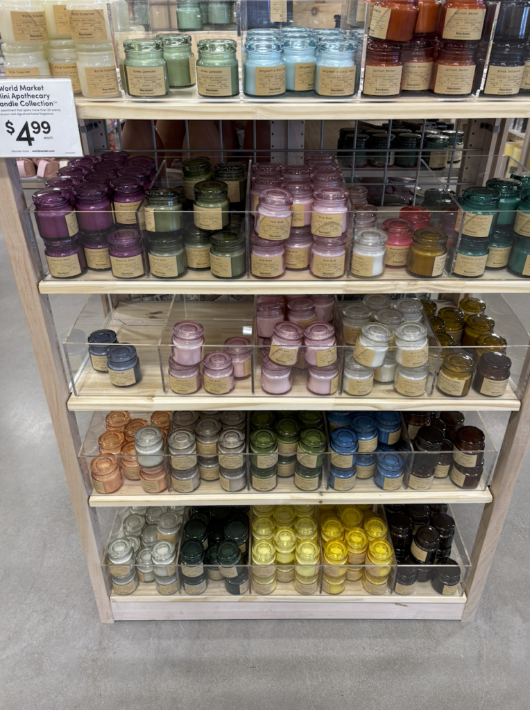 A display of colorful mini candles for 4.99 were at World Market 
