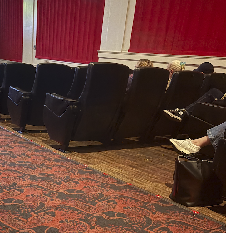 There is an open spot for mobility scooter or wheelchair users to sit to see the movie