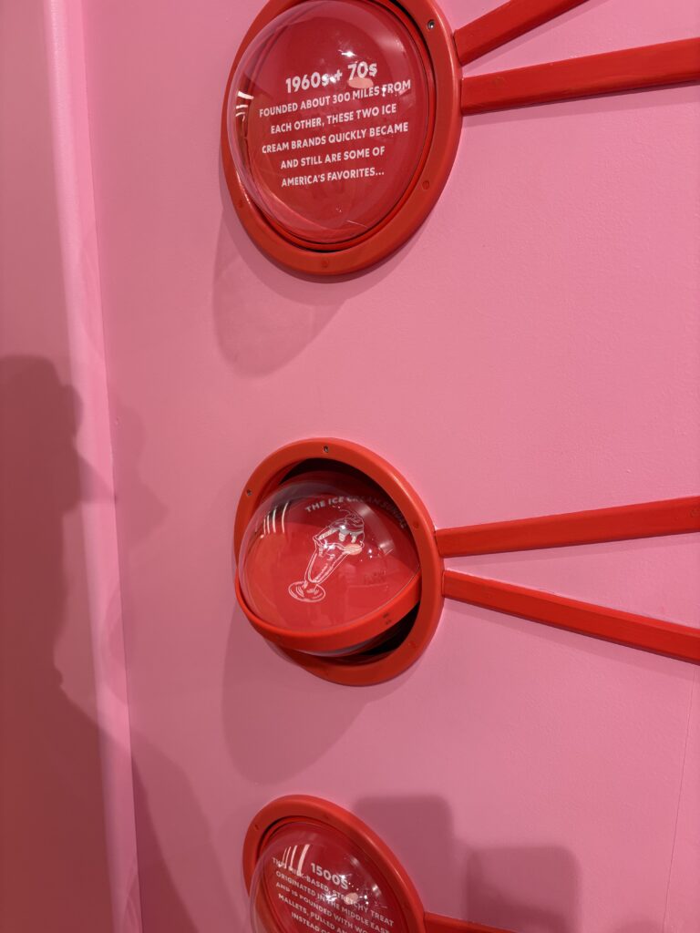 Red spheres with white text